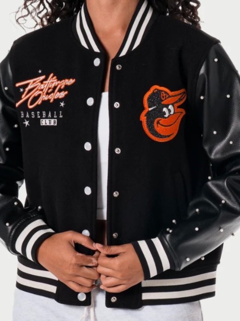 PRO STANDARD BALTIMORE ORIOLES PEARL VARSITY JACKET (WOMENS)